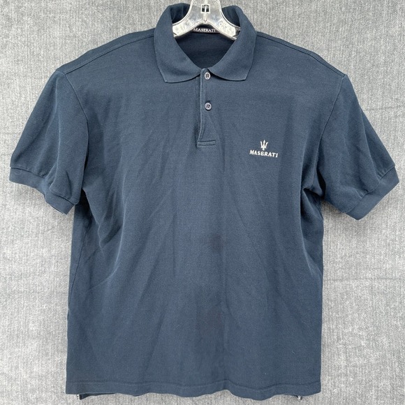 Vintage Maserati Polo Shirt Mens XL Navy Blue Embroidered Logo Luxury Italy